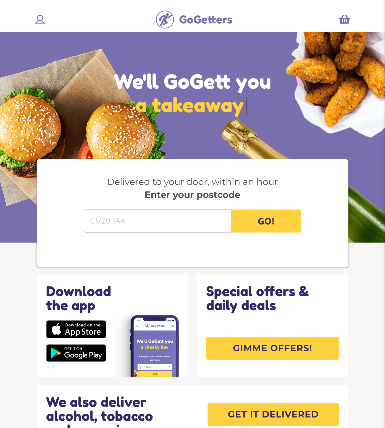 GoGetters online food delivery website screenshot