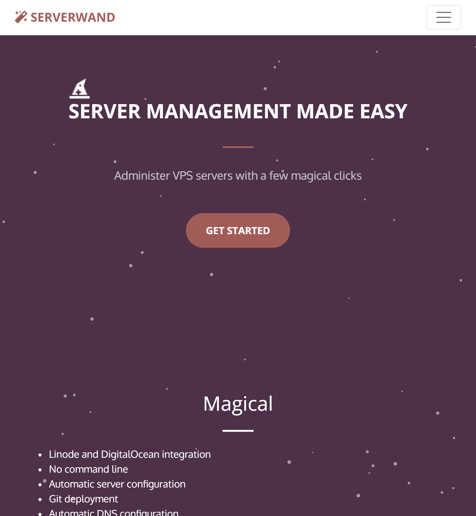 ServerWand server management website screenshot