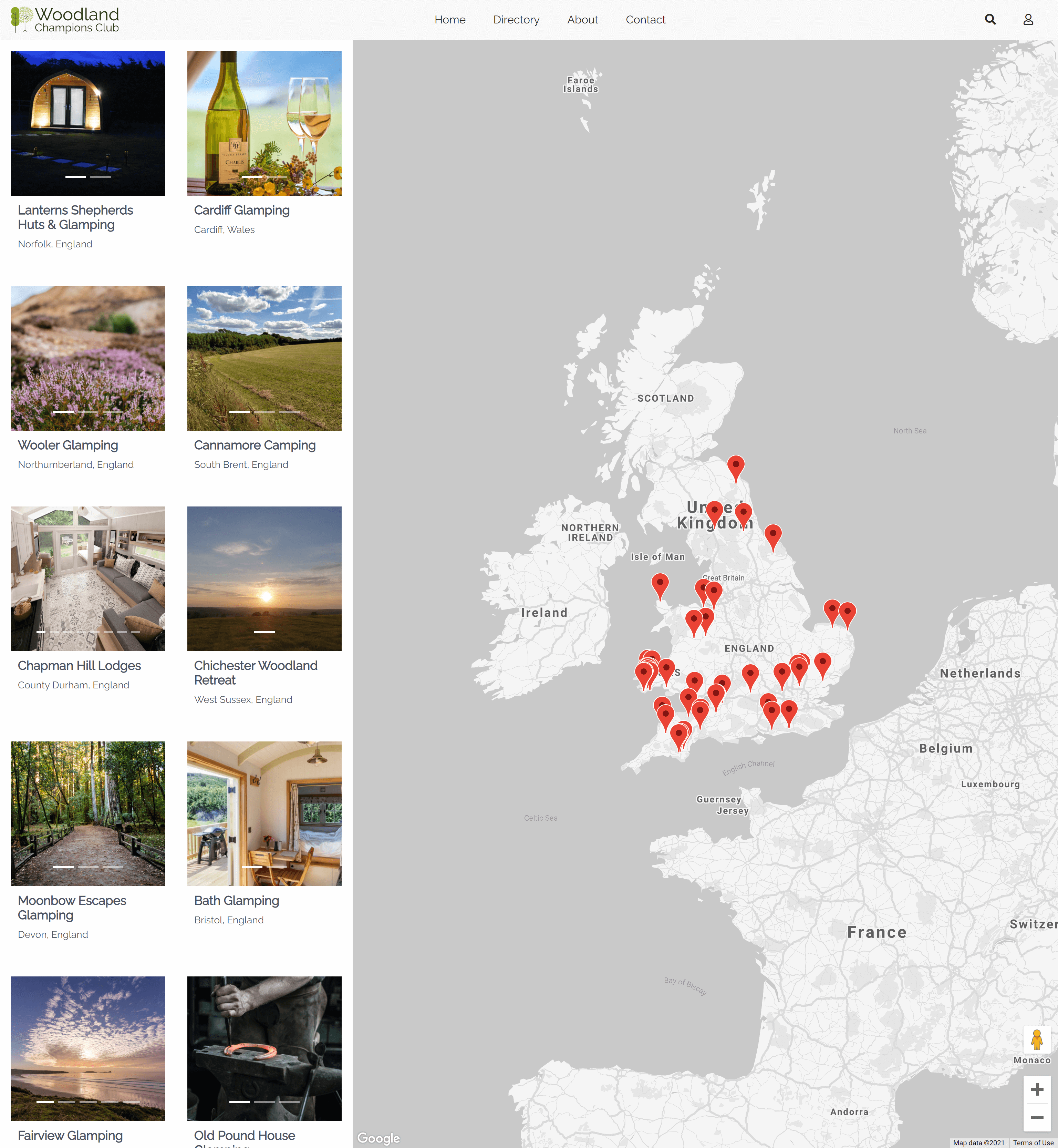 Woodland Champions CMS and interactive map website screenshot
