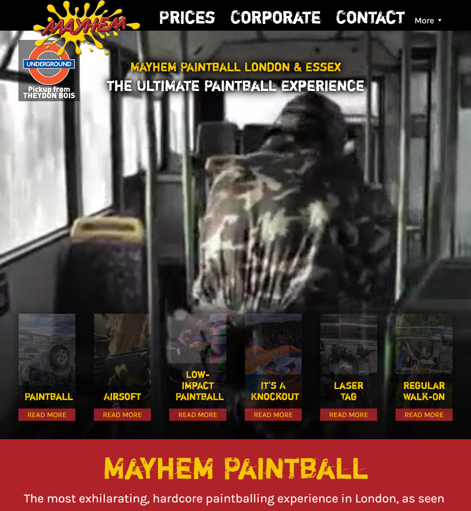 Mayhem Paintball booking system website screenshot